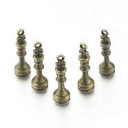 Alloy Chess Pendants, King Chess Pieces, Antique Bronze, 27.5x8mm, Hole: 1.5mm(PALLOY-H201-05AB)