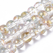 Transparent Spray Painted Glass Bead Strands, with Golden Foil, Round, Lavender Blush, 4~5mm, Hole: 0.9~1.2mm, about 95~103pcs/Strand, 13.78 inch~14.88 inch(35~37.8cm)(GLAA-N035-03A-B07)