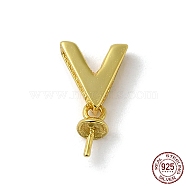 925 Sterling Silver Peg Bails, For Half Drilled Beads, with S925 Stamp, Letter V, Real 18K Gold Plated, 12x6.5mm, Hole: 6x2mm, Pin: 0.8mm(STER-NH0001-25G)