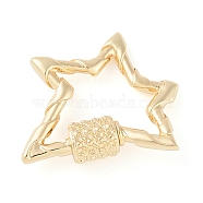 Rack Plating Brass Micro Pave Cubic Zirconia keychain Clasps, Star, Golden, 20x23mm(KK-K374-03E-G)