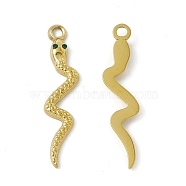 Vacuum Plating 201 Stainless Steel Pendants, Emerald Rhinestone Snake Charms, Real 18K Gold Plated, 39x8.5x2mm, Hole: 2.4mm(STAS-J401-VC743)