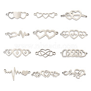 24Pcs 12 Style 304 Stainless Steel Link Connectors, Heart, Stainless Steel Color, 2pcs/style(STAS-BY0001-02)