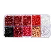 DIY 10 Grids ABS Plastic & Glass Seed Beads Jewelry Making Finding Beads Kits, Round & Rondelle, FireBrick, 2~6x1.5~5.5mm, Hole: 0.8~1.6mm(DIY-G119-01H)