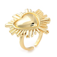 Brass Heart Open Cuff Ring for Women, Real 18K Gold Plated, Adjustable(RJEW-C102-23G)