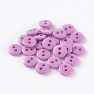 2-Hole Flat Round Resin Sewing Buttons for Costume Design, Violet, 9x2mm, Hole: 1mm(BUTT-E119-14L-03)