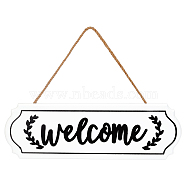 CREATCABIN Welcome Sign Natural Wood Door Hanging Decoration for Front Door Decoration, with Jute Twine, Rectangle, White, 24.8cm, Rectangle: 9.6x29.7x0.8cm(HJEW-CN0001-01B)