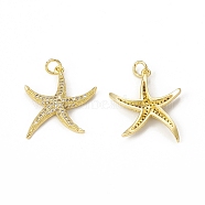 Brass Micro Pave Cubic Zirconia Pendants, with Jump Rings, Starfish Charm, Golden, 23x20.5x3mm, Hole: 3mm(KK-E068-VB308)