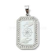 Ion Plating(IP) 304 Stainless Steel Pendants, with Enamel and Rhinestone, Rectangle with Tarot Charm, Stainless Steel Color, White, 32x19.5x2mm, Hole: 6.5x4mm(STAS-C101-08P-02)