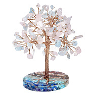 Natural Gemstone Chips Tree of Life Decorations, Round Resin Base with Copper Wire Feng Shui Energy Stone Gift for Home Office Desktop Decoration, 63~89x100~117mm(PW-WG52040-06)