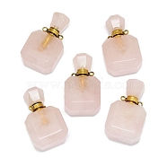 Natural Rose Quartz Perfume Bottle Pendants, with Golden Tone Stainless Steel Findings, Essentail Oil Diffuser Charm, for Jewelry Making, 33~48.5x14~23x11~15mm, Hole: 1.8~2mm(G-A026-10-02)