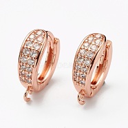 Brass Micro Pave Clear Cubic Zirconia Stud Earring Findings, with Loop, Long-Lasting Plated, Rose Gold, 17.5x15x5.5mm, Hole: 1mm(ZIRC-L097-024RG)