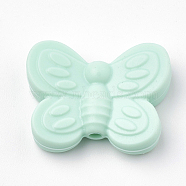 Food Grade Eco-Friendly Silicone Focal Beads, Chewing Beads For Teethers, DIY Nursing Necklaces Making, Butterfly, Pale Turquoise, 20x25x6mm, Hole: 2mm(SIL-N001-01K)