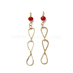 Glass Pendants, with Real 18K Gold Plated Brass Loop, Faceted Round & Infinity Charm, Red, 46x5.5x4mm, Hole: 1.6mm(KK-P242-06G)