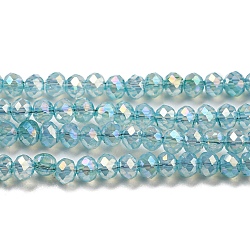 Transparent Baking Painted Glass Beads Strands, AB Color, Faceted, Round, Medium Turquoise, 3x2.5mm, Hole: 0.7mm, about 156~159pcs/strand, 14.80~14.96 inch(37.6~38cm)(DGLA-F002-02B-02)