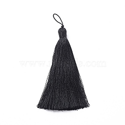 Nylon Tassel Big Pendants, Black, 105x11mm(AJEW-P044-05)