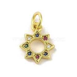 Brass Micro Pave Cubic Zirconia Charms, Real 18K Gold Plated, Sun Charms, Colorful, 12x9.5x1.5mm, Hole: 3mm(KK-M283-23B-02)