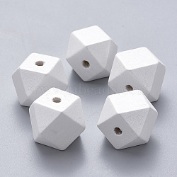 Painted Natural Wood European Beads, Large Hole Beads, Polygon, Creamy White, 19.5x19.5x20mm, Hole: 4.5mm(WOOD-Q040-020A-B03)