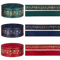 Elite 36 Yards 3 Colors Laser Style Polyester Satin Ribbons, Gold Stamping Musical Note Pattern, Mixed Color, 1 inch(25mm), about 12 yards(10.97m)/color(OCOR-PH0002-41)