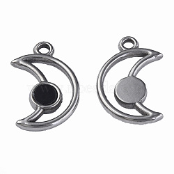 304 Stainless Steel Pendants, with Dyed Black Shell, Moon, Stainless Steel Color, 18x12x2mm, Hole: 1.8mm(STAS-N087-50-04P)