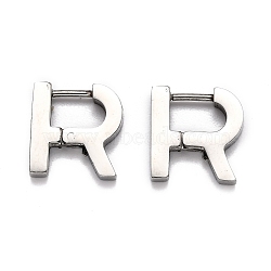 Tarnish Resistant 304 Stainless Steel Huggie Hoop Earrings, Letter R, Stainless Steel Color, 13x13x3mm, Pin: 1mm(STAS-H156-13P)