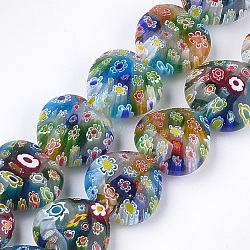 Handmade Millefiori Lampwork Beads Strands, Heart, Colorful, 21~22x21~22x10~10.5mm, Hole: 1.2mm, 17pcs/strand, 13.9 inch(LAMP-S191-11)