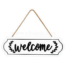 CREATCABIN Welcome Sign Natural Wood Door Hanging Decoration for Front Door Decoration, with Jute Twine, Rectangle, White, 24.8cm, Rectangle: 9.6x29.7x0.8cm(HJEW-CN0001-01B)