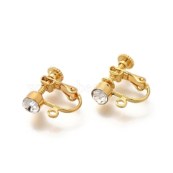 Brass Clip-on Earring Settings, with Rhinestone, Real 18K Gold Plated, 14x17x5mm, Hole: 1.5mm(STAS-F311-12G)