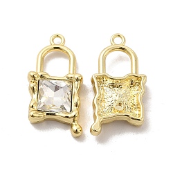 Glass Padlock Pendants, with Light Gold Alloy Finding, Long-Lasting Plated, Cadmium Free & Lead Free, Clear, 26.5x13.5x5.5mm, Hole: 1.8mm(PALLOY-E024-17G-02)