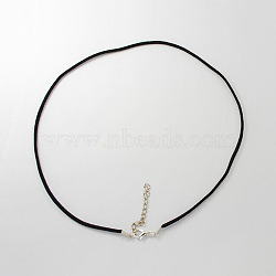 Black Faux Suede Necklace Cord Making, with Platinum Color Iron Lobster Clasps and Iron Chains, 17.7 inch(X-NCOR-R025-4)