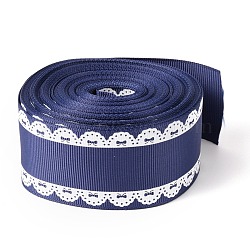 Polyester Printed Grosgrain Ribbon, Single Face Lace Pattern, for DIY Handmade Craft, Gift Decoration , Dark Slate Blue, 1-1/2 inch(38mm), 10 yards/roll(9.14m/roll)(OCOR-I010-06C)