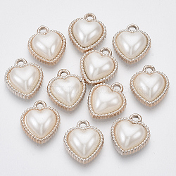 UV Plating ABS Plastic Pendants, with ABS Plastic Imitation Pearl, Heart, Light Gold, Creamy White, 18.5x16x6mm, Hole: 2mm(KY-N007-71)