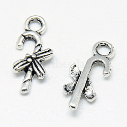 Tibetan Style Alloy Charms, Christmas Candy Cane, Cadmium Free & Nickel Free & Lead Free, Antique Silver, 16.5x7.5x4mm, Hole: 1.5mm(X-TIBE-S301-028AS-NR)