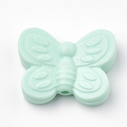 Food Grade Eco-Friendly Silicone Focal Beads, Chewing Beads For Teethers, DIY Nursing Necklaces Making, Butterfly, Pale Turquoise, 20x25x6mm, Hole: 2mm(SIL-N001-01K)