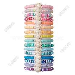 16Pcs 16 Colors Dyed Synthetic Turquoise & Handmade Polymer Clay Heishi Beaded Stretch Bracelets Sets, Beach Turtle Stackable Bracelets for Women, Mixed Color, Inner Diameter: 2~2-1/4 inch(5~5.7cm), 14mm, 1pc/color(GG-CJ3908-S)