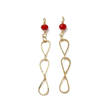 Glass Pendants, with Real 18K Gold Plated Brass Loop, Faceted Round & Infinity Charm, Red, 46x5.5x4mm, Hole: 1.6mm