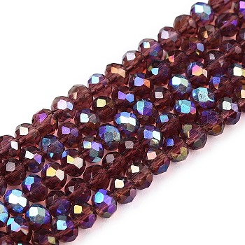 Electroplate Glass Beads Strands, Half Rainbow Plated, Faceted, Rondelle, Purple, 3.5~3.8x3mm, Hole: 0.4mm, about 113~115pcs/strand, 32.5~33cm