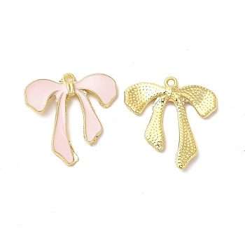 Alloy Enamel Charms, Cadmium Free & Nickel Free & Lead Free, Golden, Bowknot Charm, Pink, 26.5x26x3.8mm, Hole: 1.5mm