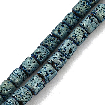 Electroplated Natural Lava Rock Beads Strands, Column, Green Plated, 4~4.5x4.5~5mm, Hole: 0.9mm, about 78pcs/strand, 16.14''(41~41.5cm)