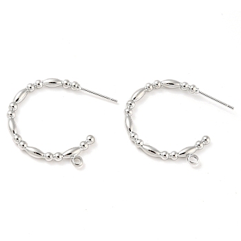 Brass Ring Stud Earrings Findings, Half Hoop Earring Findings, with Loops, Platinum, 23.5x25x2.5mm, Hole: 1.6mm, Pin: 11x0.7mm
