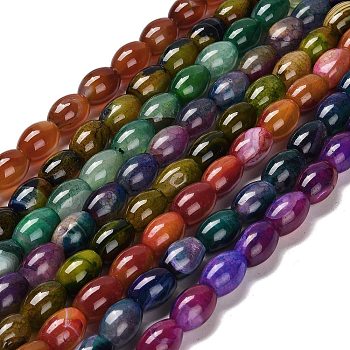 Natural Agate Beads Strands, Bongo Shape, Dyed & Heated, Drum, Mixed Color, 13~14x10mm, Hole: 1.2mm, about 28pcs/strand, 15.16''(38.5cm)