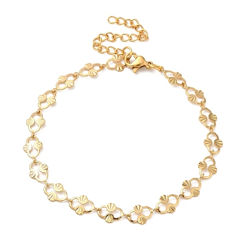 304 Stainless Steel Chain Bracelet for Women, Golden, Flower, 7-1/2 inch(19cm), Link: 11x6.5mm