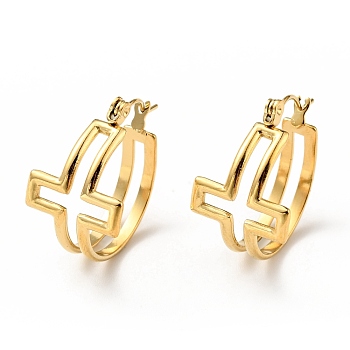 Ion Plating(IP) 304 Stainless Steel Cross Hoop Earrings for Women, Golden, 22x21x14mm, Pin: 0.8mm