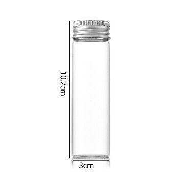 Clear Glass Bottles Bead Containers, Screw Top Bead Storage Tubes with Aluminum Cap, Column, Silver, 3x10cm, Capacity: 50ml(1.69fl. oz)