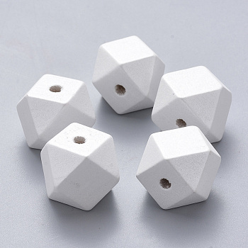 Painted Natural Wood European Beads, Large Hole Beads, Polygon, Creamy White, 19.5x19.5x20mm, Hole: 4.5mm