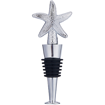 Custom Silicone Wine Bottle Stoppers, with Alloy Finding, for Winebottle, Starfish, Platinum, 98x38x20mm