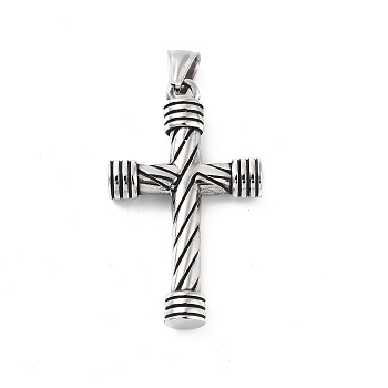 Retro 304 Stainless Steel Big Pendants, Cross Charm, Antique Silver, 51.5x31x8mm, Hole: 4.5x7mm