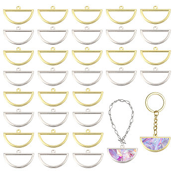 32Pcs 2 Colors Alloy Open Back Bezel Big Pendants, For DIY UV Resin, Epoxy Resin, Pressed Flower Jewelry, Half Round, Mixed Color, 18.5x29.5x2~2.5mm, Hole: 1.9~2mm, 16pcs/color