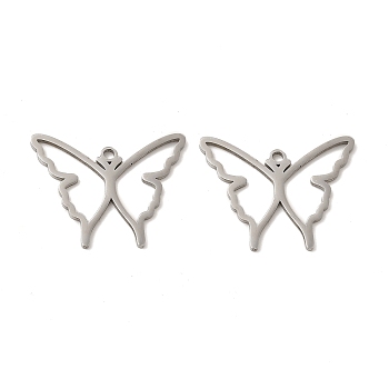 304 Stainless Steel Pendants, Butterfly Charm, Stainless Steel Color, 30x23.5x1.5mm, Hole: 2mm