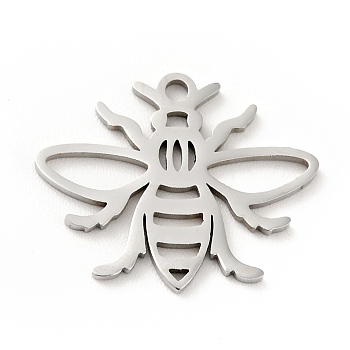 201 Stainless Steel Pendants, Bee, Stainless Steel Color, 15x18.5x1mm, Hole: 1.4mm
