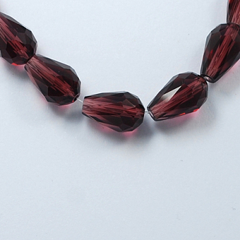 Glass Beads Strands, Faceted, teardrop, Purple, 15x10mm, Hole: 2mm, about 48pcs/strand, 27.56 inch(70cm)